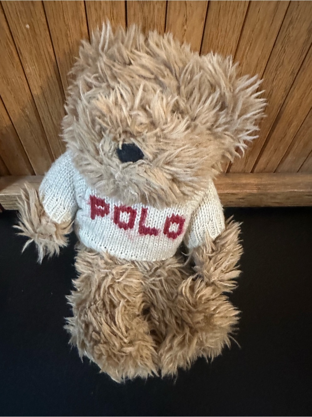 Vintage 2002 Polo Teddy Bear Plush in Beige with White Sweater
